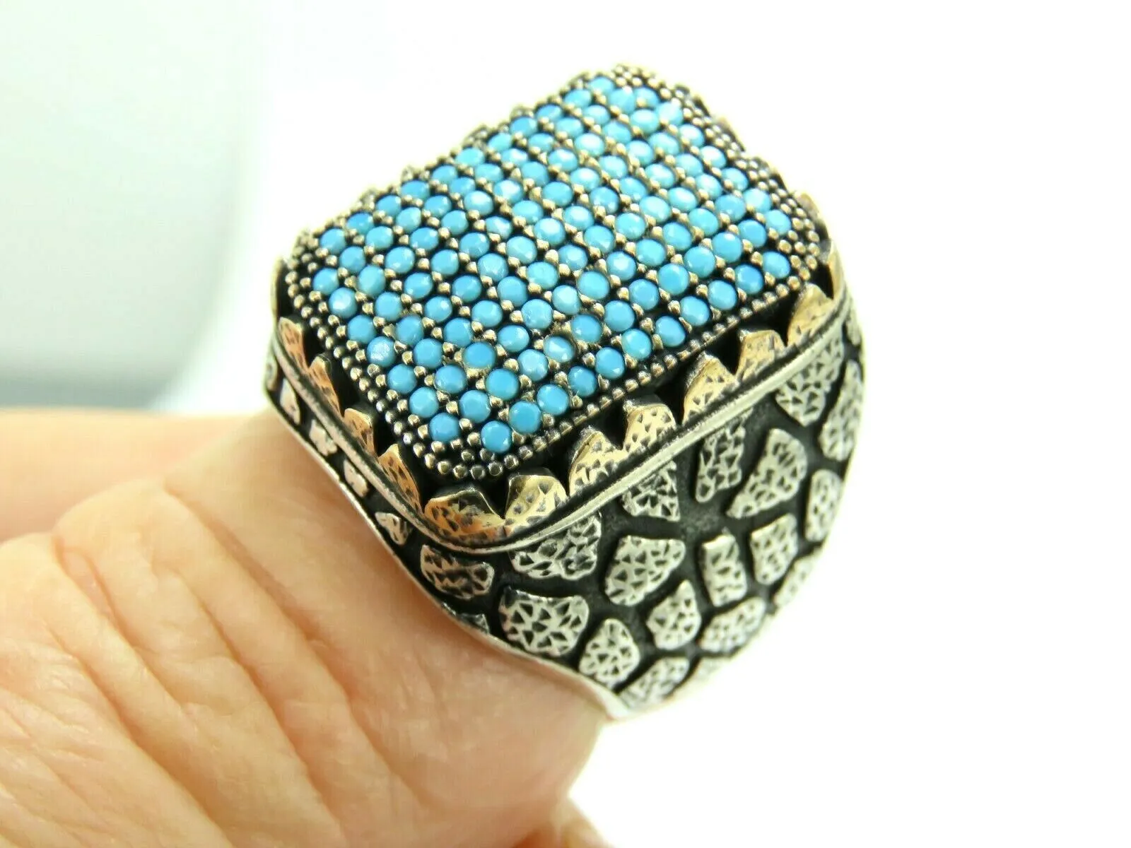 Turkish Handmade Jewelry 925 Sterling Silver Aquamarine Stone Mens Rings