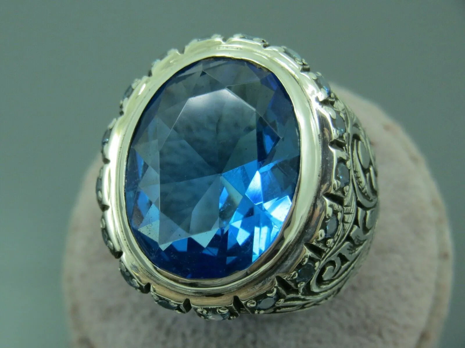 Turkish Handmade Jewelry 925 Sterling Silver Aquamarine Stone Mens Rings