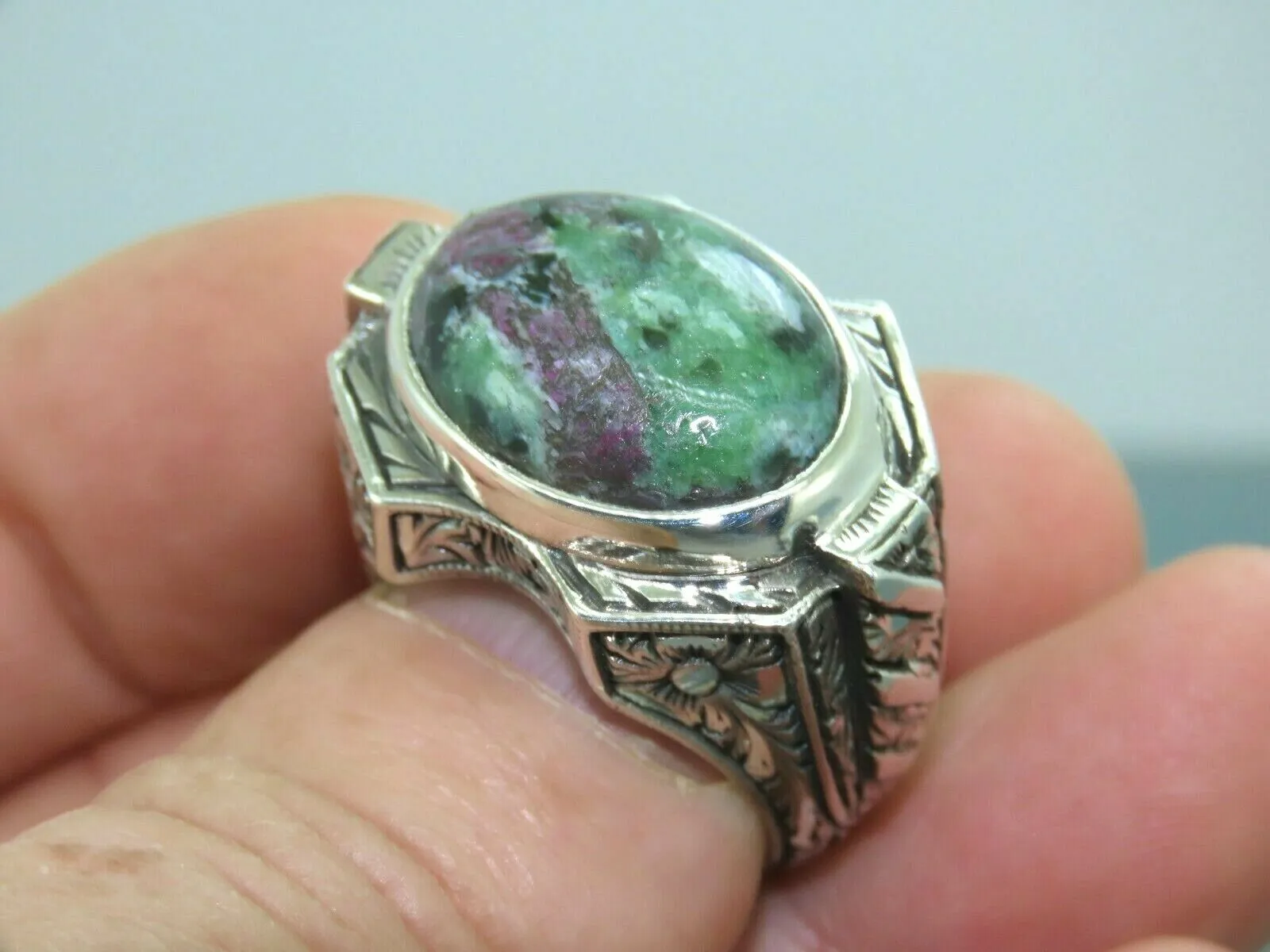 Turkish Handmade Jewelry 925 Sterling Silver Bloodstone Mens Rings