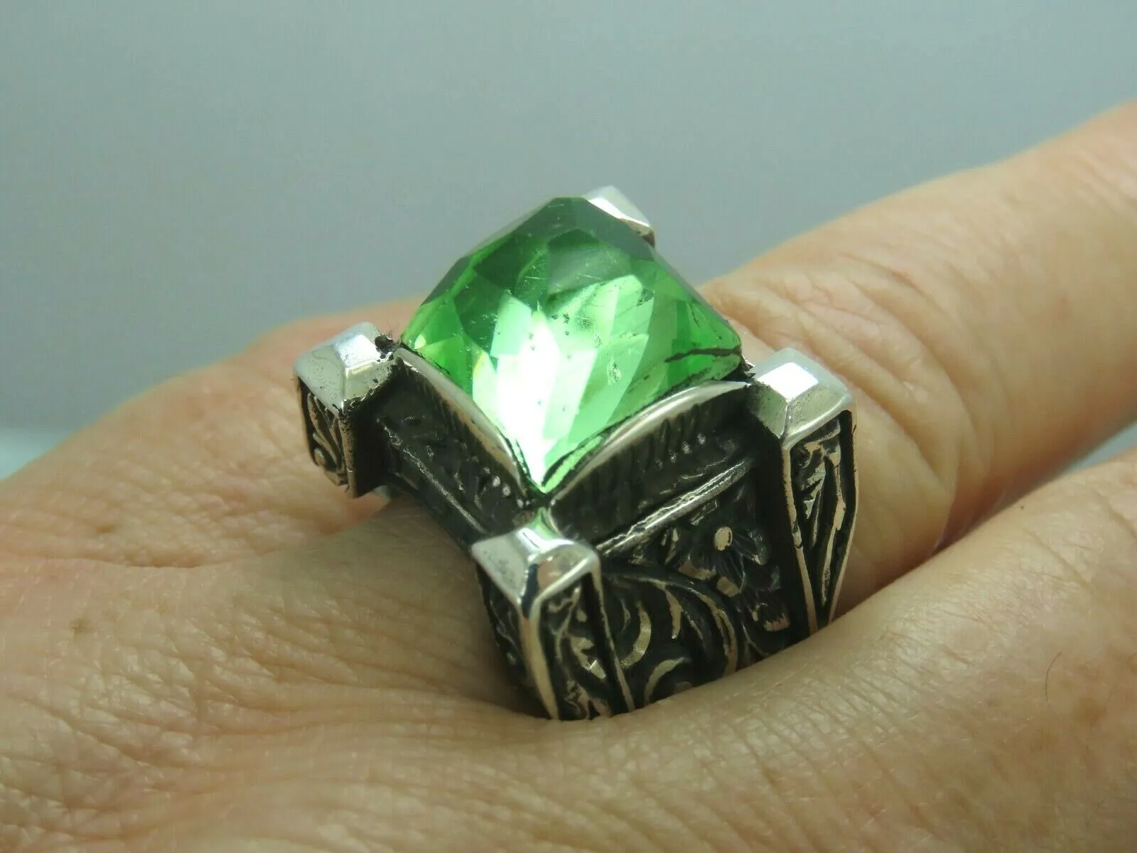 Turkish Handmade Jewelry 925 Sterling Silver Citrine Stone Mens Rings