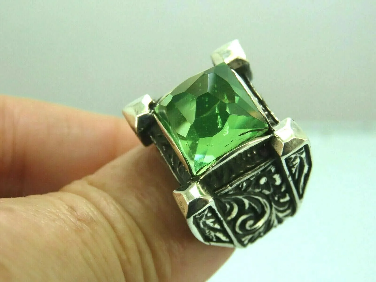 Turkish Handmade Jewelry 925 Sterling Silver Citrine Stone Mens Rings