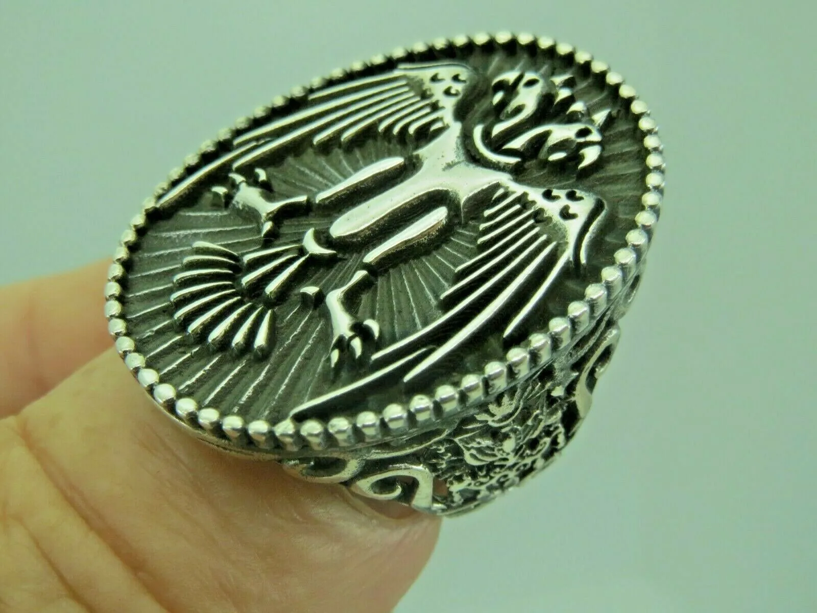 Turkish Handmade Jewelry 925 Sterling Silver Double Eagle Design Mens Rings