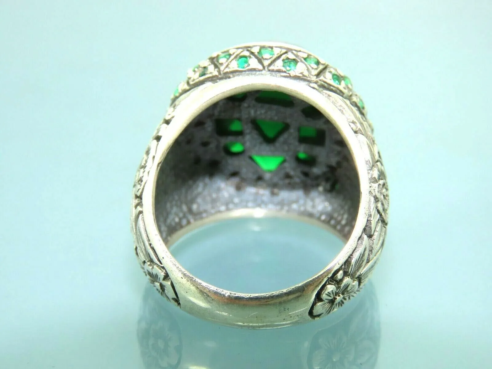 Turkish Handmade Jewelry 925 Sterling Silver Emerald Stone Mens Rings