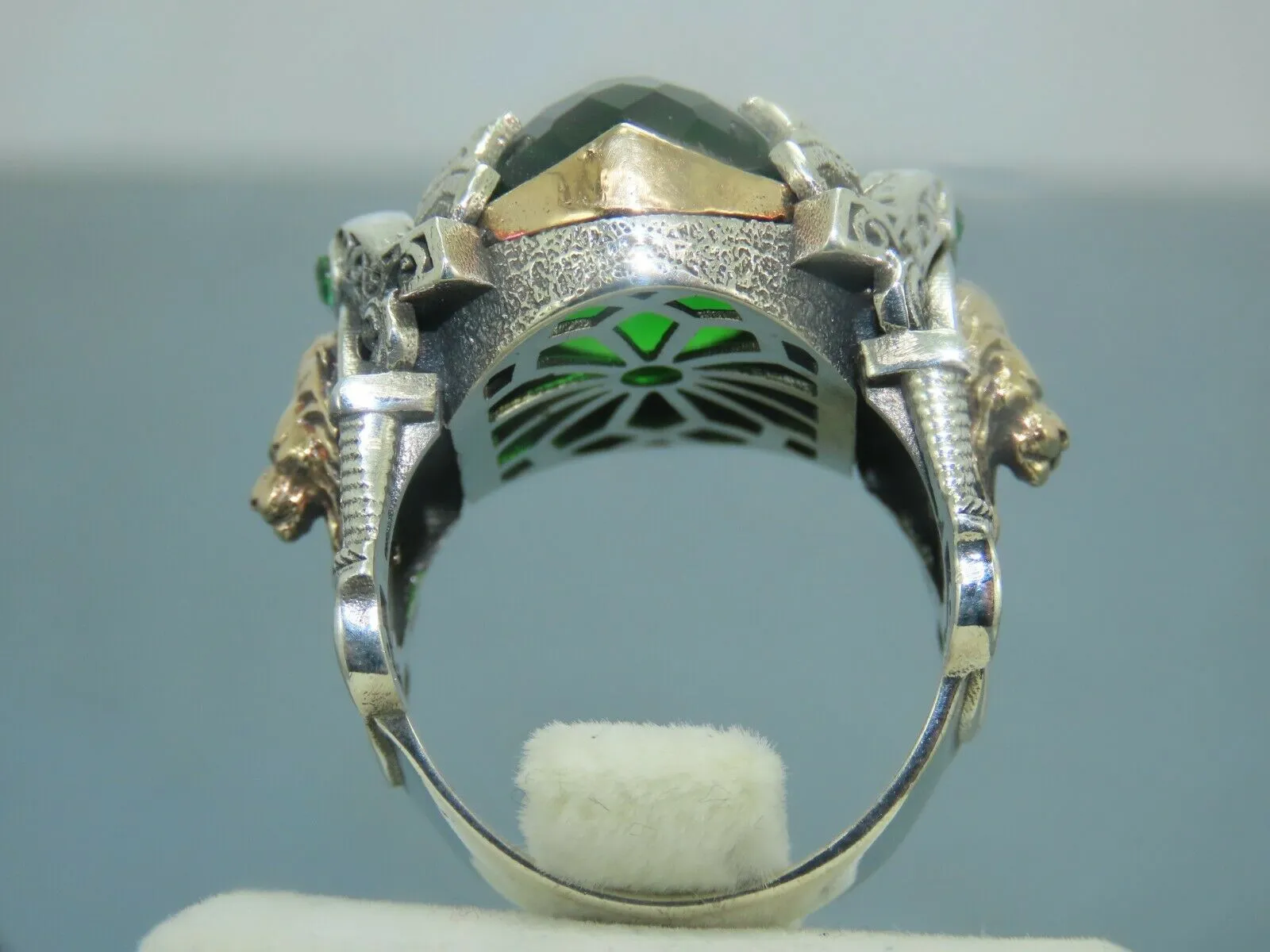 Turkish Handmade Jewelry 925 Sterling Silver Emerald Stone Mens Rings