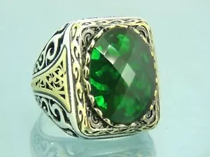 Turkish Handmade Jewelry 925 Sterling Silver Emerald Stone Mens Rings