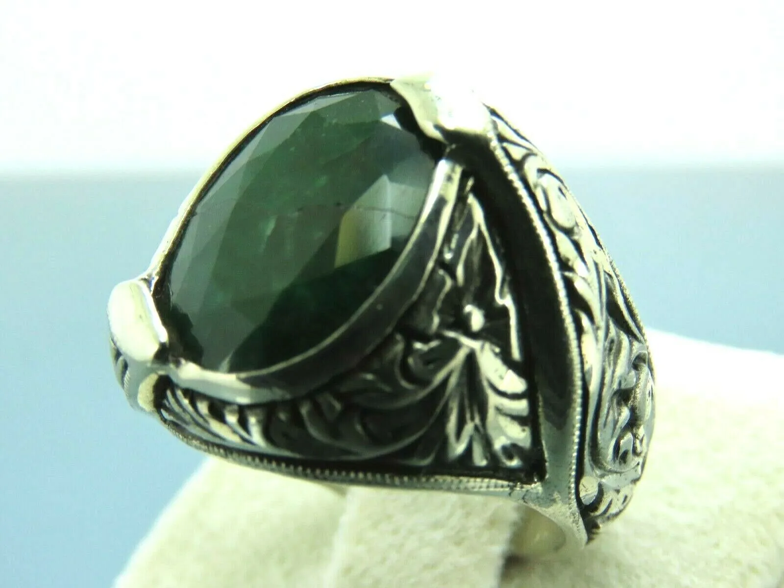 Turkish Handmade Jewelry 925 Sterling Silver Emerald Stone Mens Rings