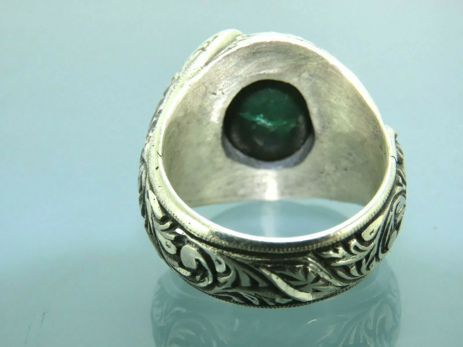 Turkish Handmade Jewelry 925 Sterling Silver Emerald Stone Mens Rings