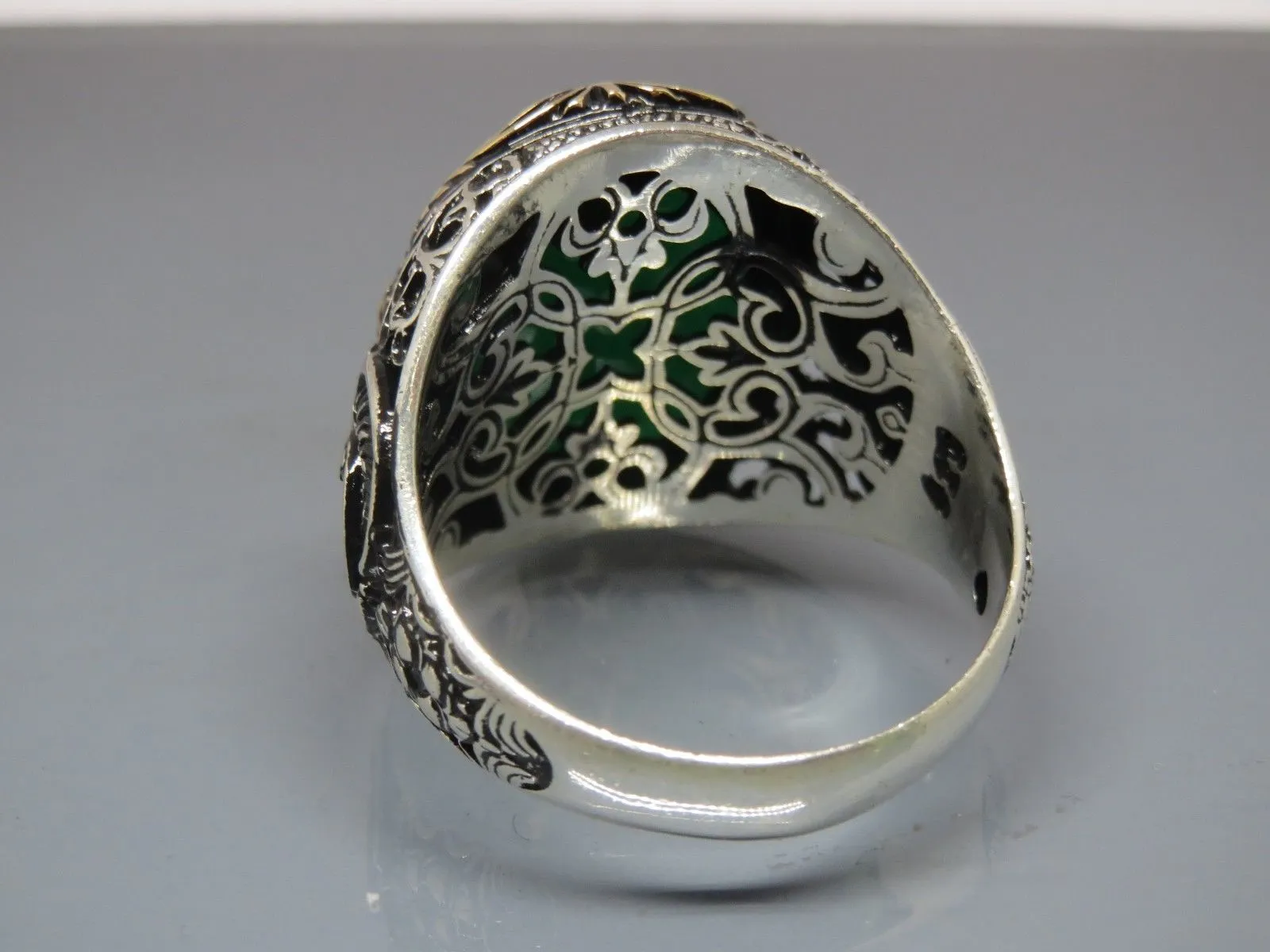Turkish Handmade Jewelry 925 Sterling Silver Emerald Stone Mens Rings