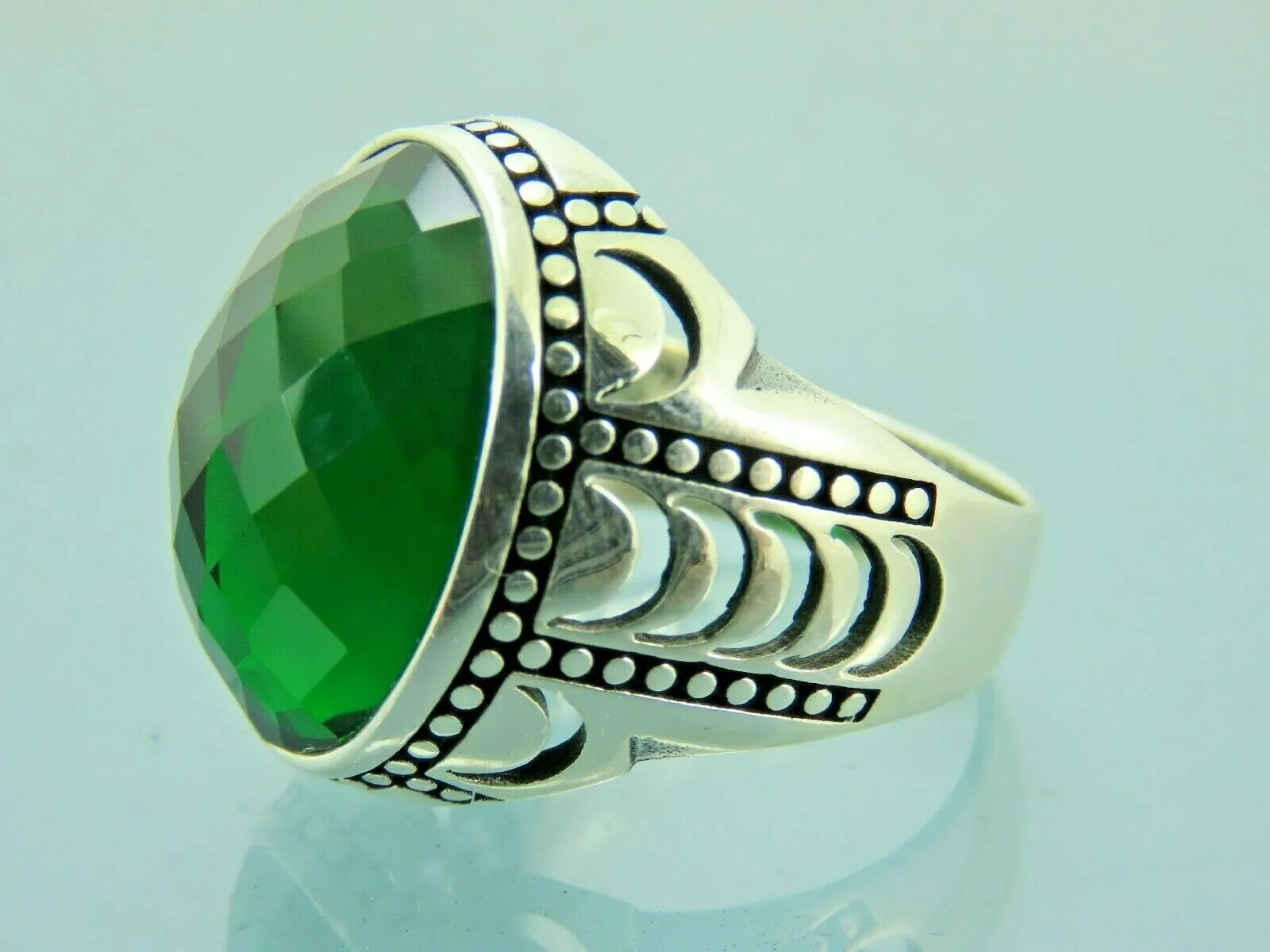 Turkish Handmade Jewelry 925 Sterling Silver Emerald Stone Mens Rings