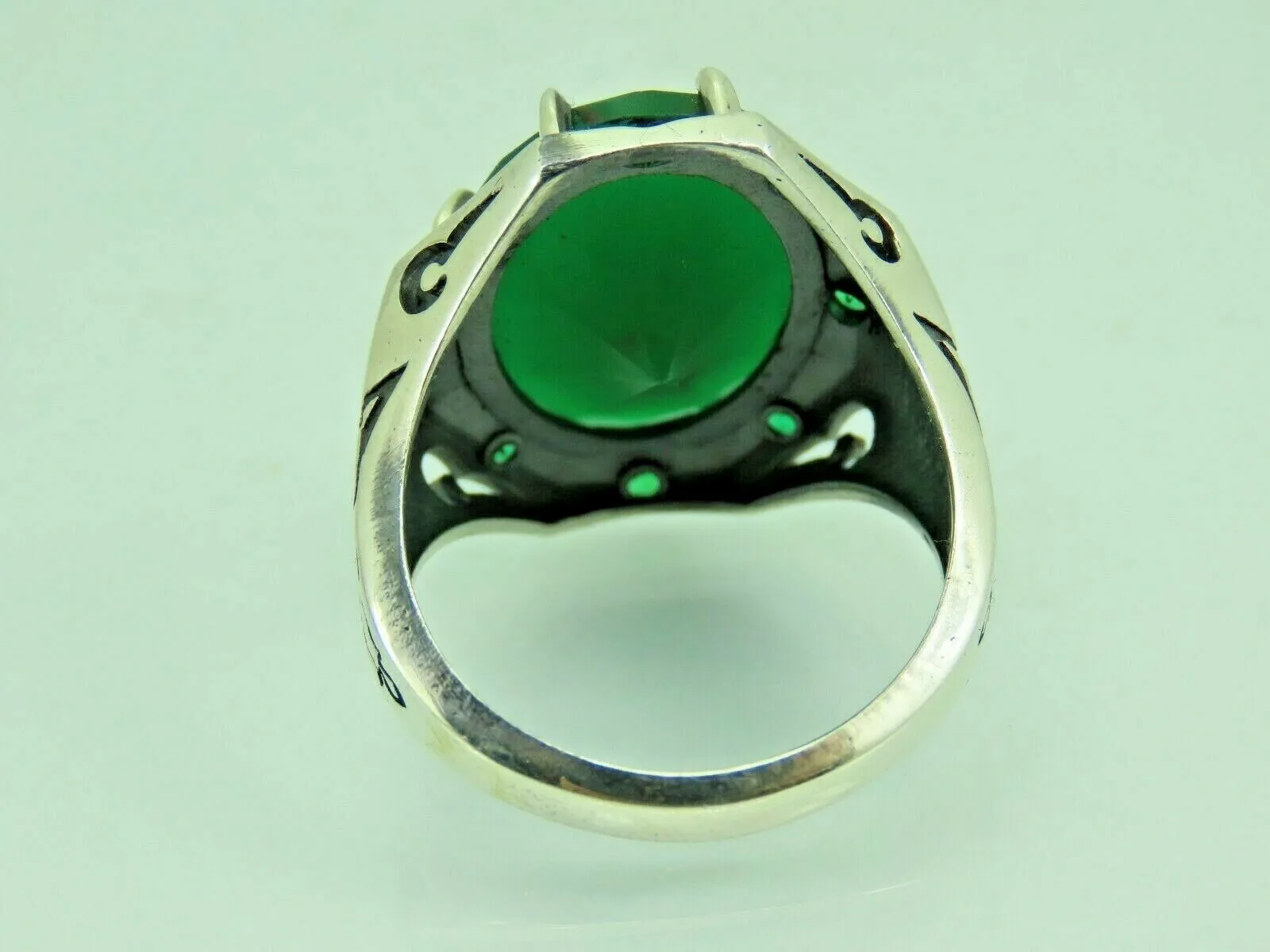 Turkish Handmade Jewelry 925 Sterling Silver Emerald Stone Mens Rings