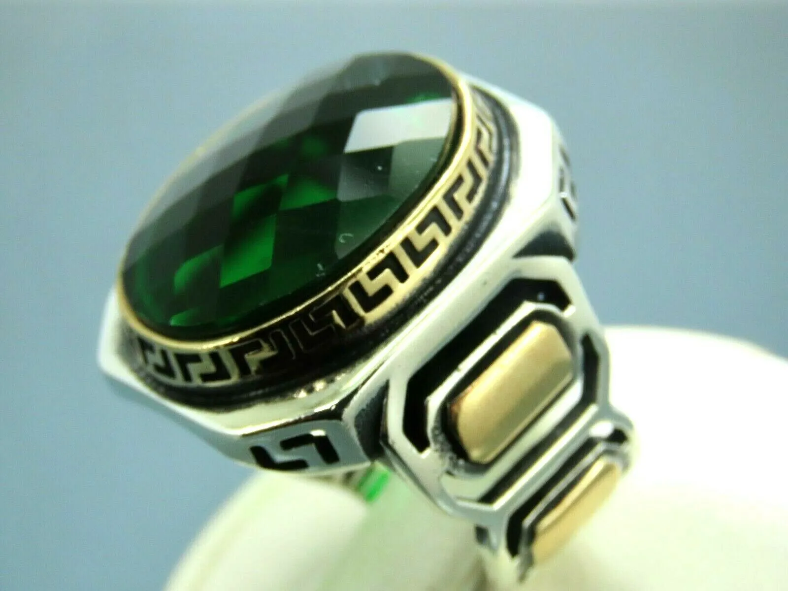 Turkish Handmade Jewelry 925 Sterling Silver Emerald Stone Mens Rings