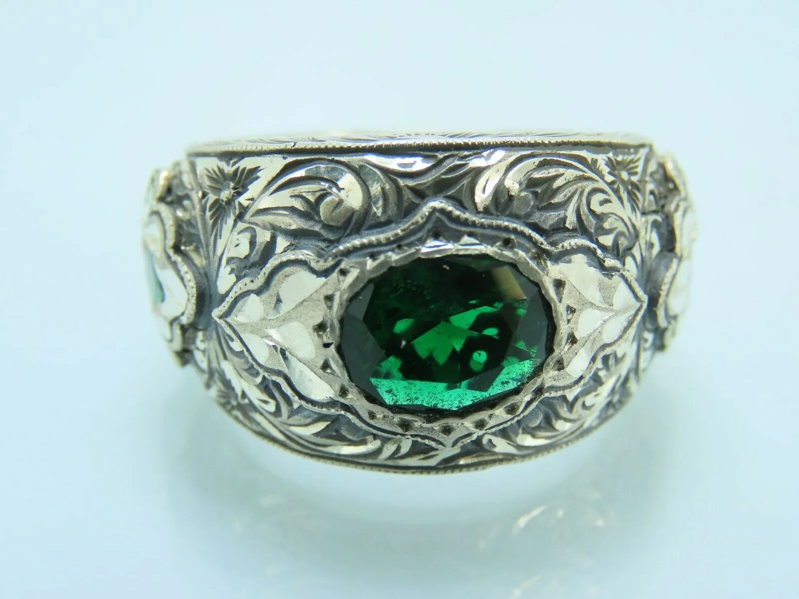 Turkish Handmade Jewelry 925 Sterling Silver Emerald Stone Mens Rings