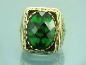 Turkish Handmade Jewelry 925 Sterling Silver Emerald Stone Mens Rings