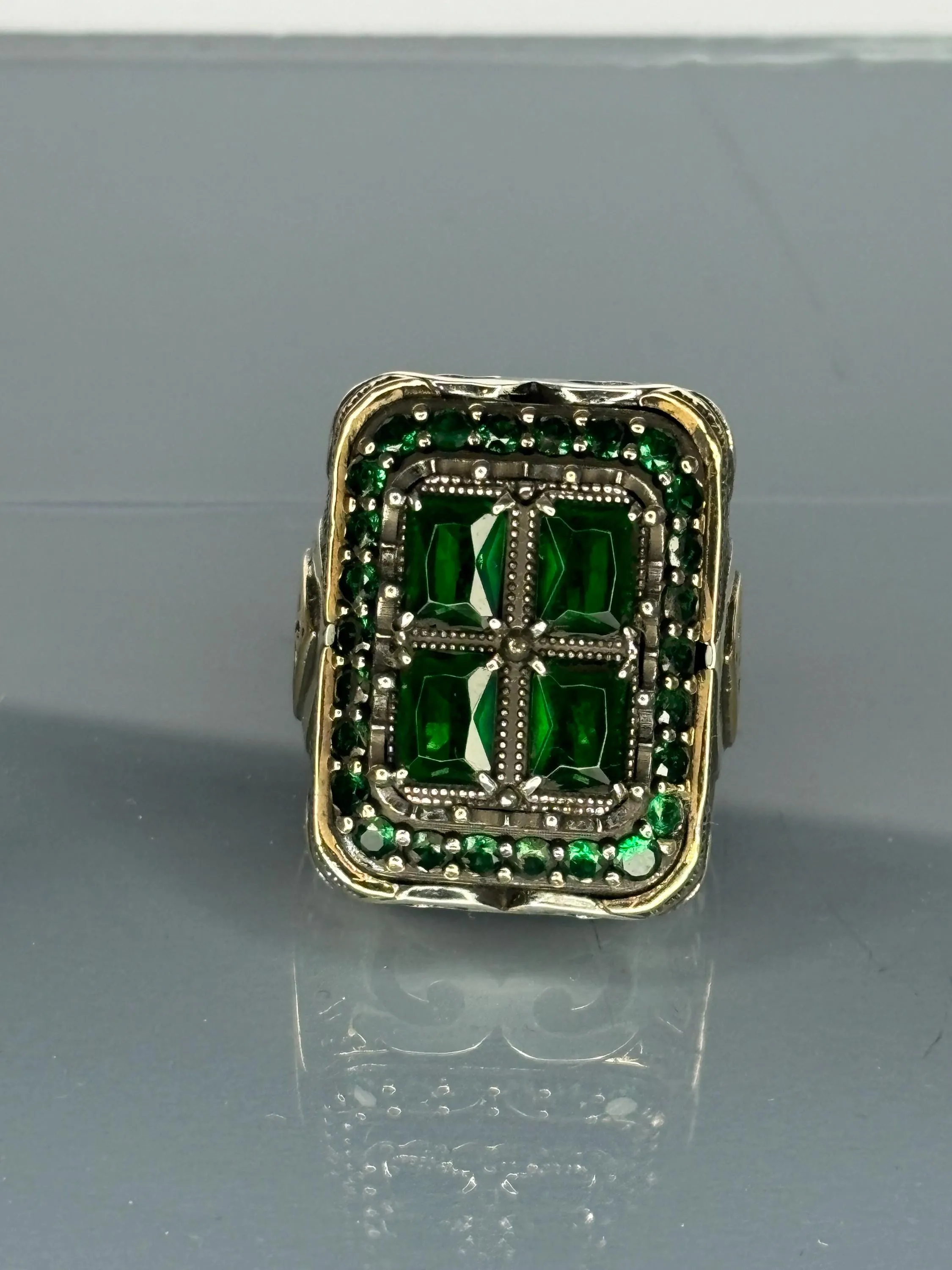 Turkish Handmade Jewelry 925 Sterling Silver Emerald Stone Mens Rings