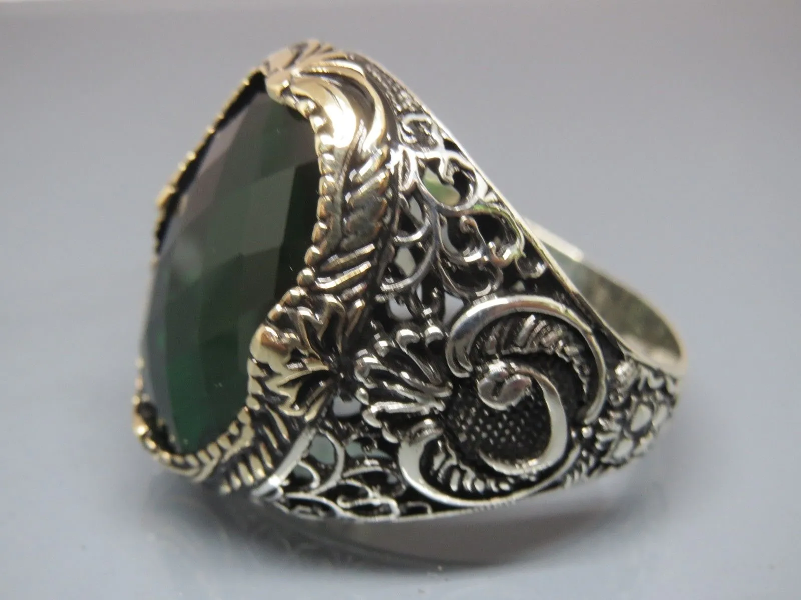 Turkish Handmade Jewelry 925 Sterling Silver Emerald Stone Mens Rings