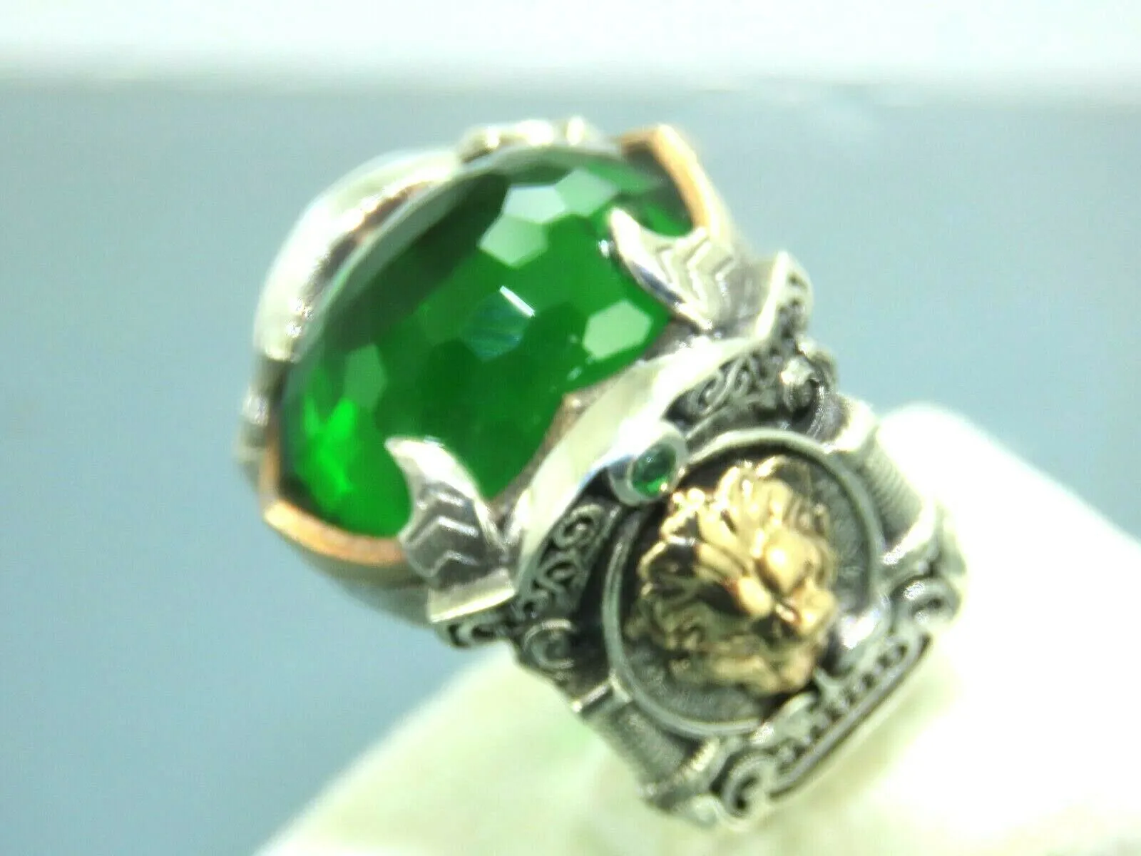 Turkish Handmade Jewelry 925 Sterling Silver Emerald Stone Mens Rings