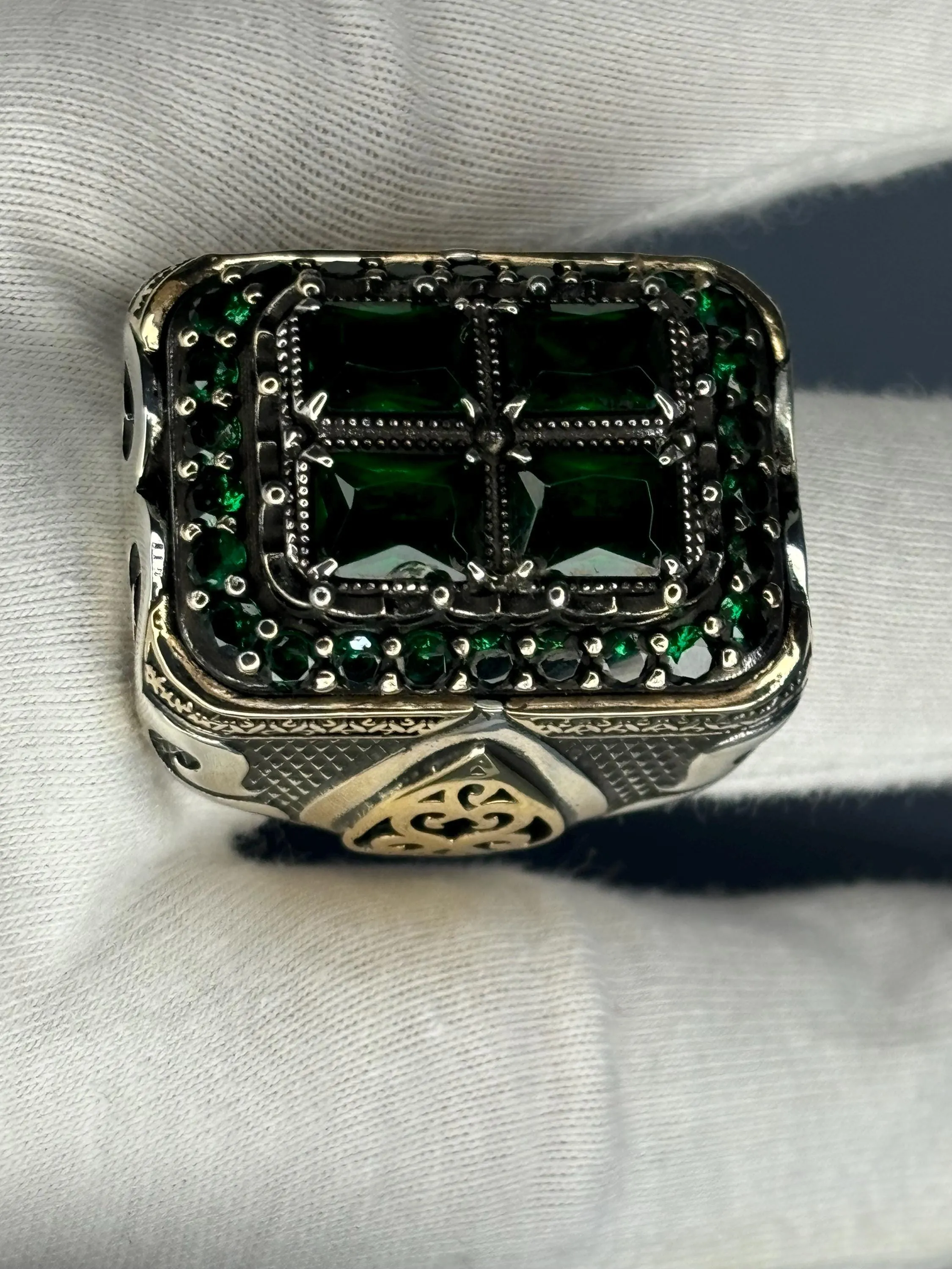 Turkish Handmade Jewelry 925 Sterling Silver Emerald Stone Mens Rings