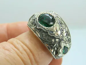 Turkish Handmade Jewelry 925 Sterling Silver Emerald Stone Mens Rings