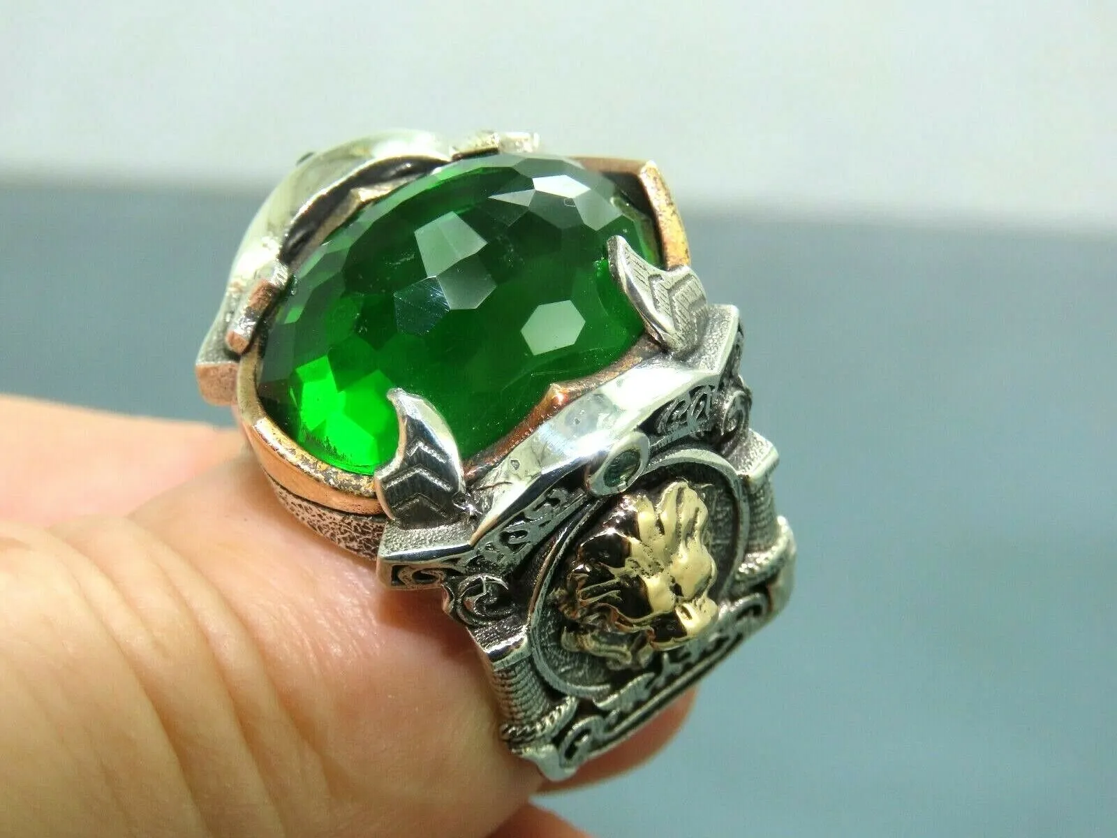 Turkish Handmade Jewelry 925 Sterling Silver Emerald Stone Mens Rings