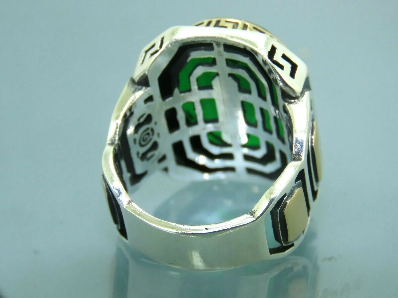 Turkish Handmade Jewelry 925 Sterling Silver Emerald Stone Mens Rings