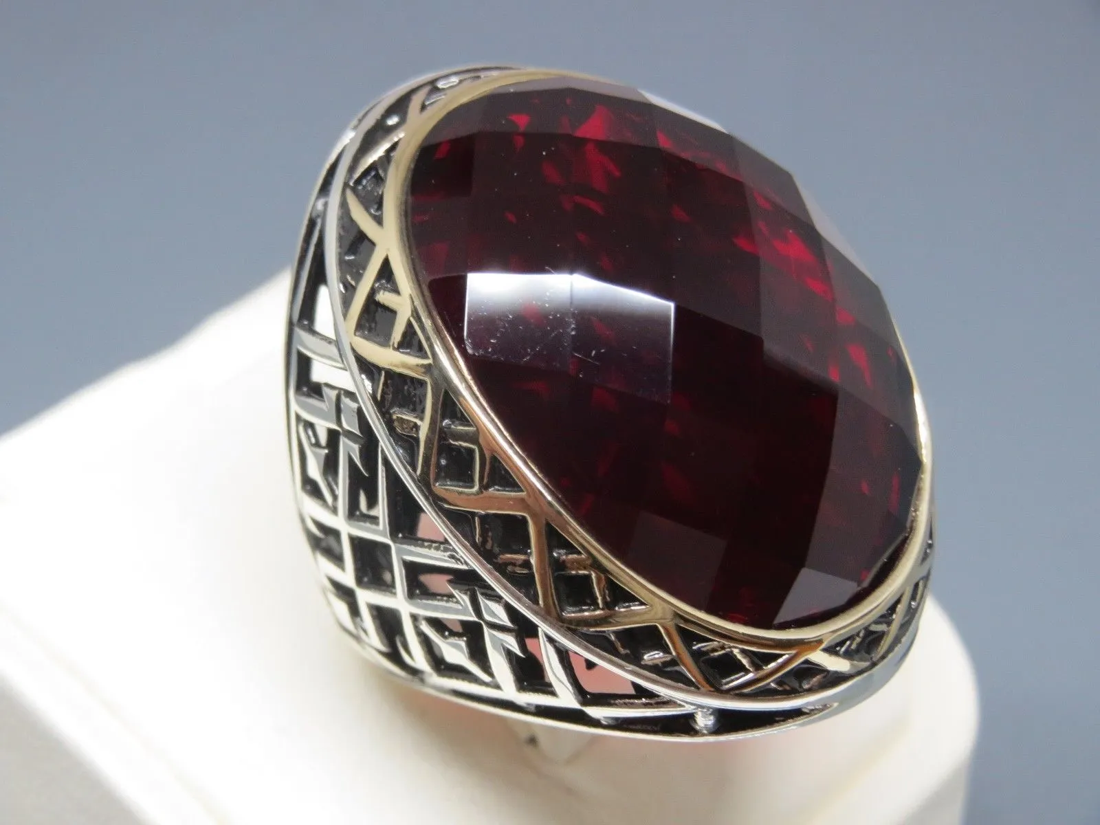 Turkish Handmade Jewelry 925 Sterling Silver Garnet Stone Mens Rings