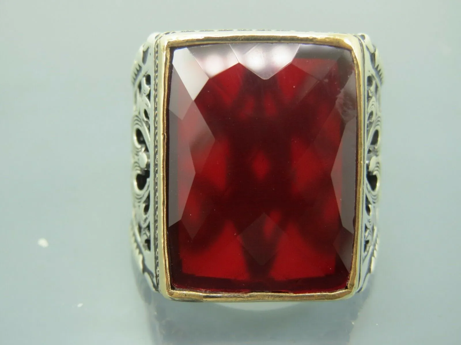 Turkish Handmade Jewelry 925 Sterling Silver Garnet Stone Mens Rings