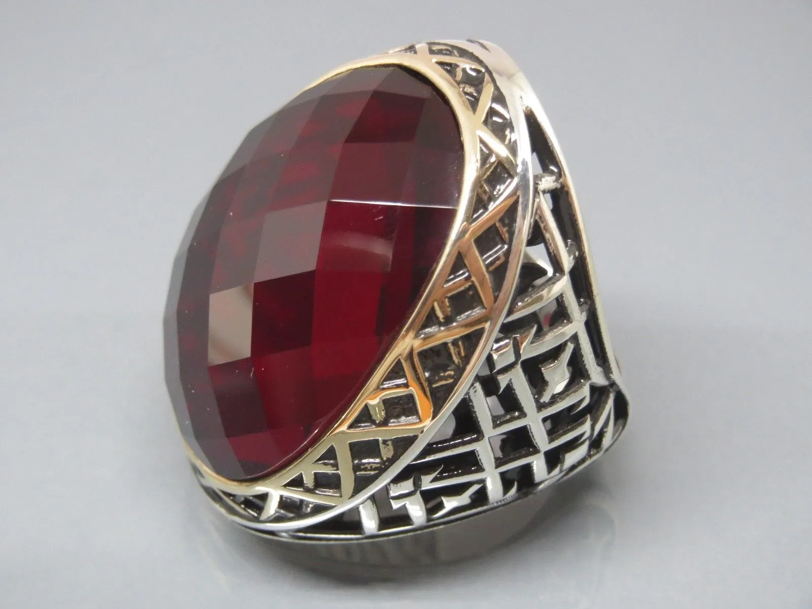 Turkish Handmade Jewelry 925 Sterling Silver Garnet Stone Mens Rings