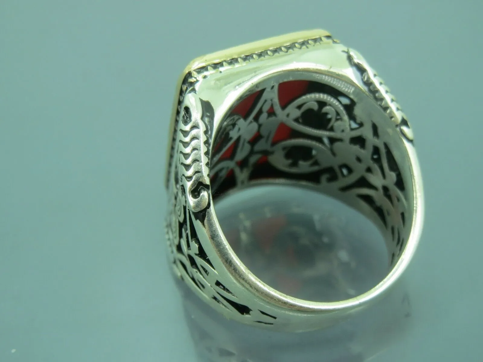 Turkish Handmade Jewelry 925 Sterling Silver Garnet Stone Mens Rings