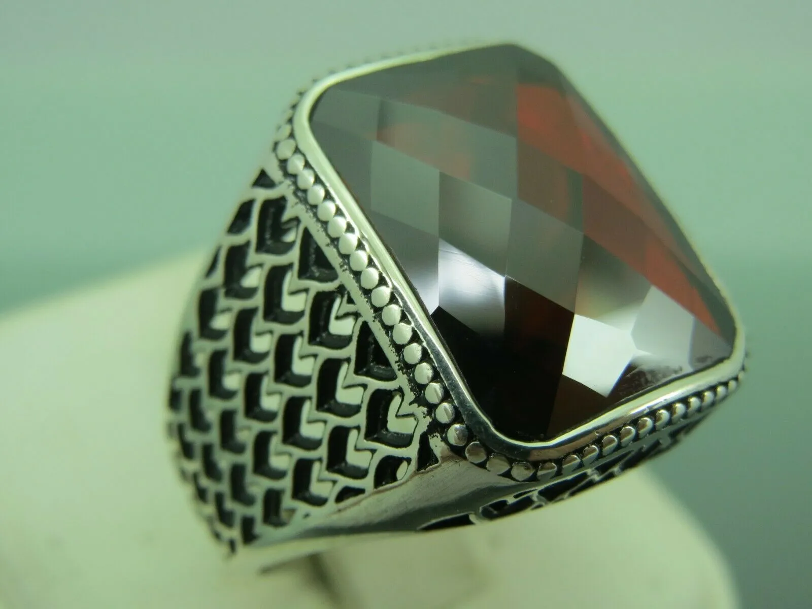 Turkish Handmade Jewelry 925 Sterling Silver Garnet Stone Mens Rings