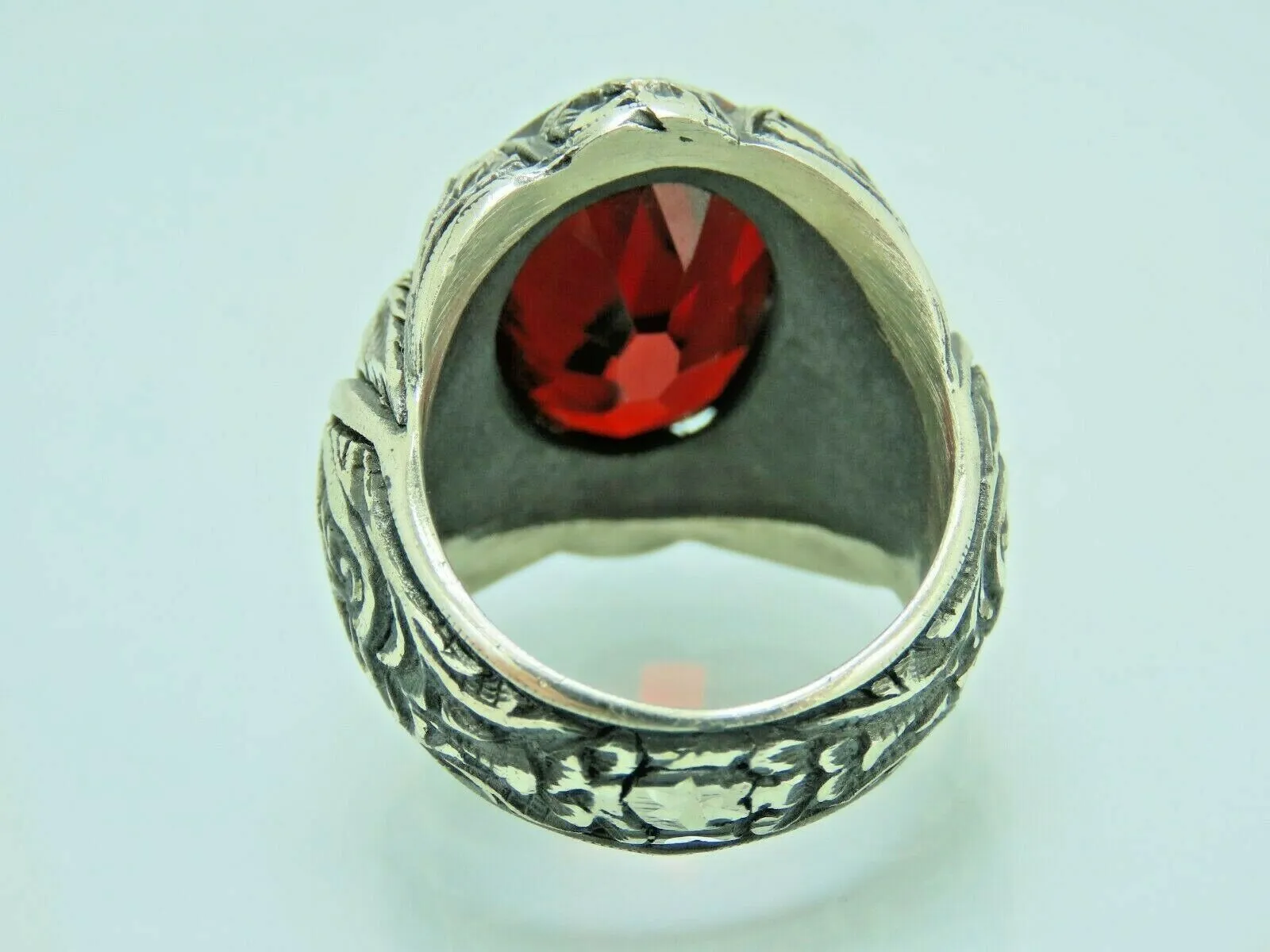 Turkish Handmade Jewelry 925 Sterling Silver Garnet Stone Mens Rings