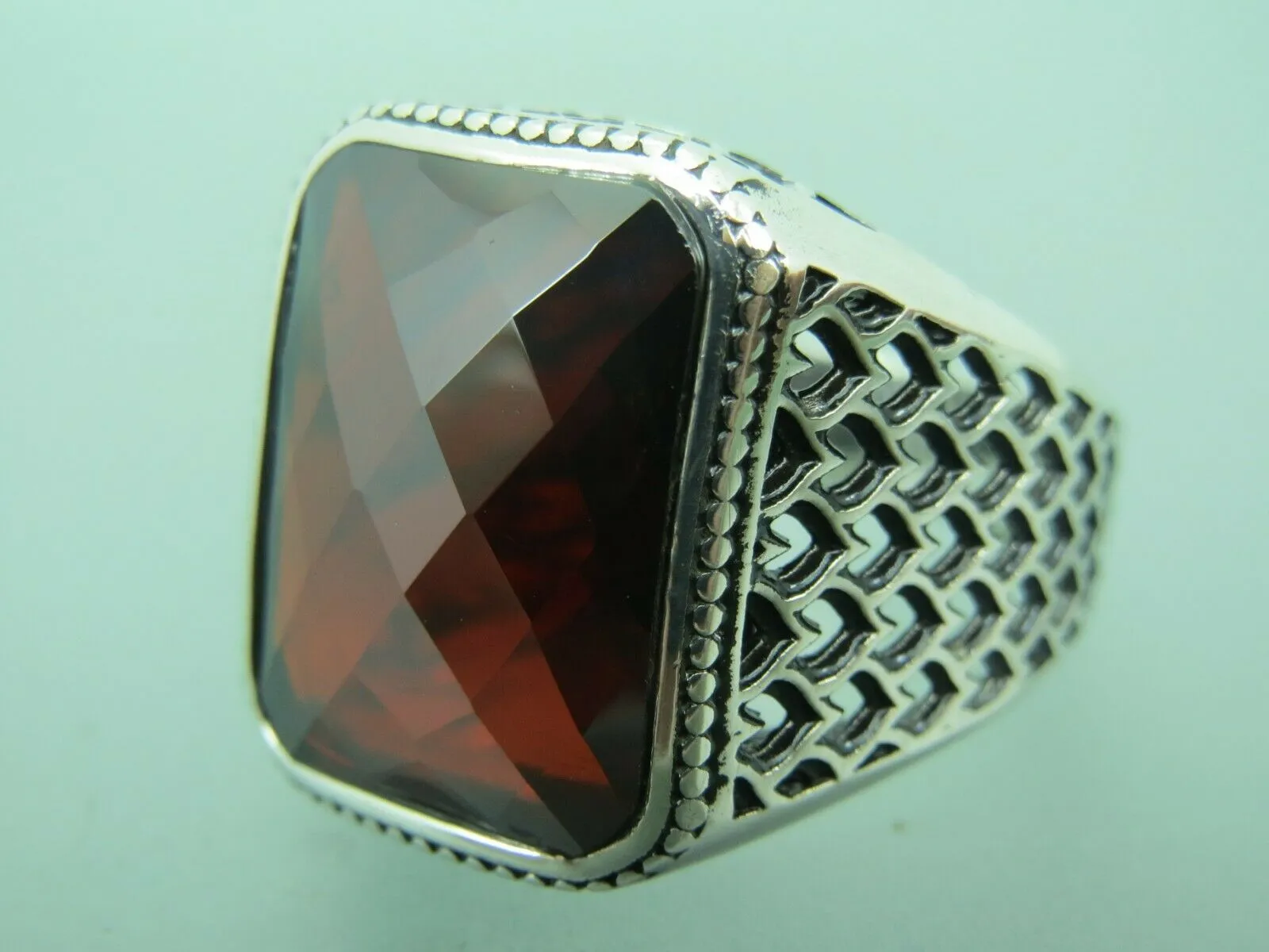 Turkish Handmade Jewelry 925 Sterling Silver Garnet Stone Mens Rings