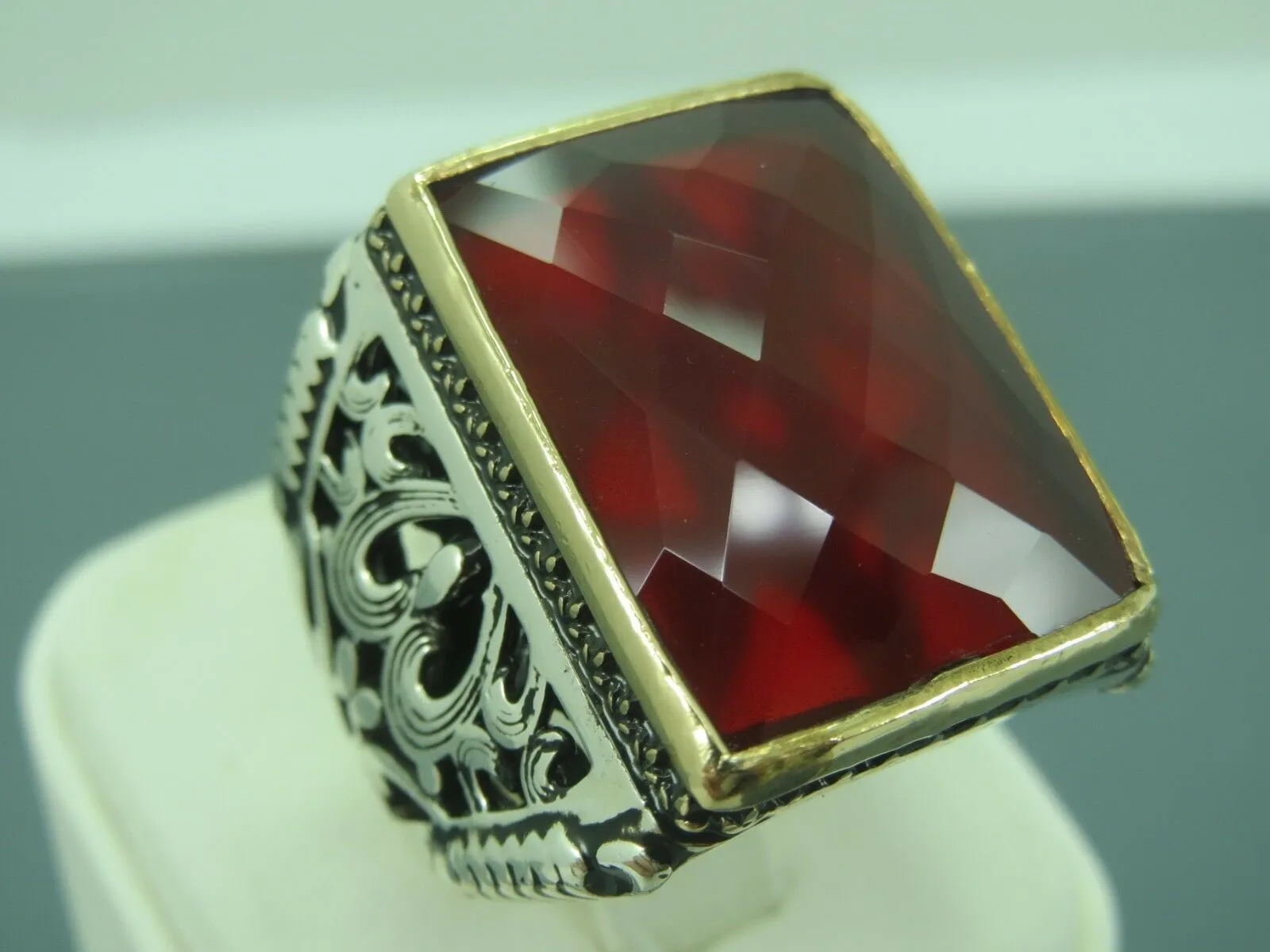 Turkish Handmade Jewelry 925 Sterling Silver Garnet Stone Mens Rings
