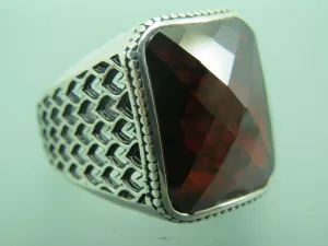 Turkish Handmade Jewelry 925 Sterling Silver Garnet Stone Mens Rings