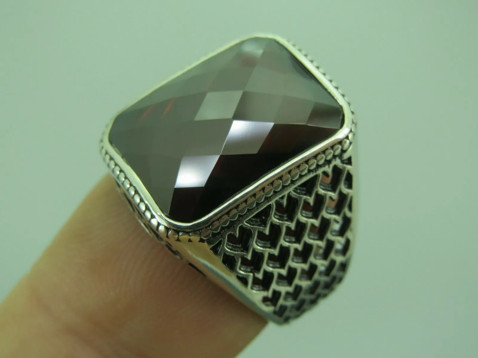 Turkish Handmade Jewelry 925 Sterling Silver Garnet Stone Mens Rings