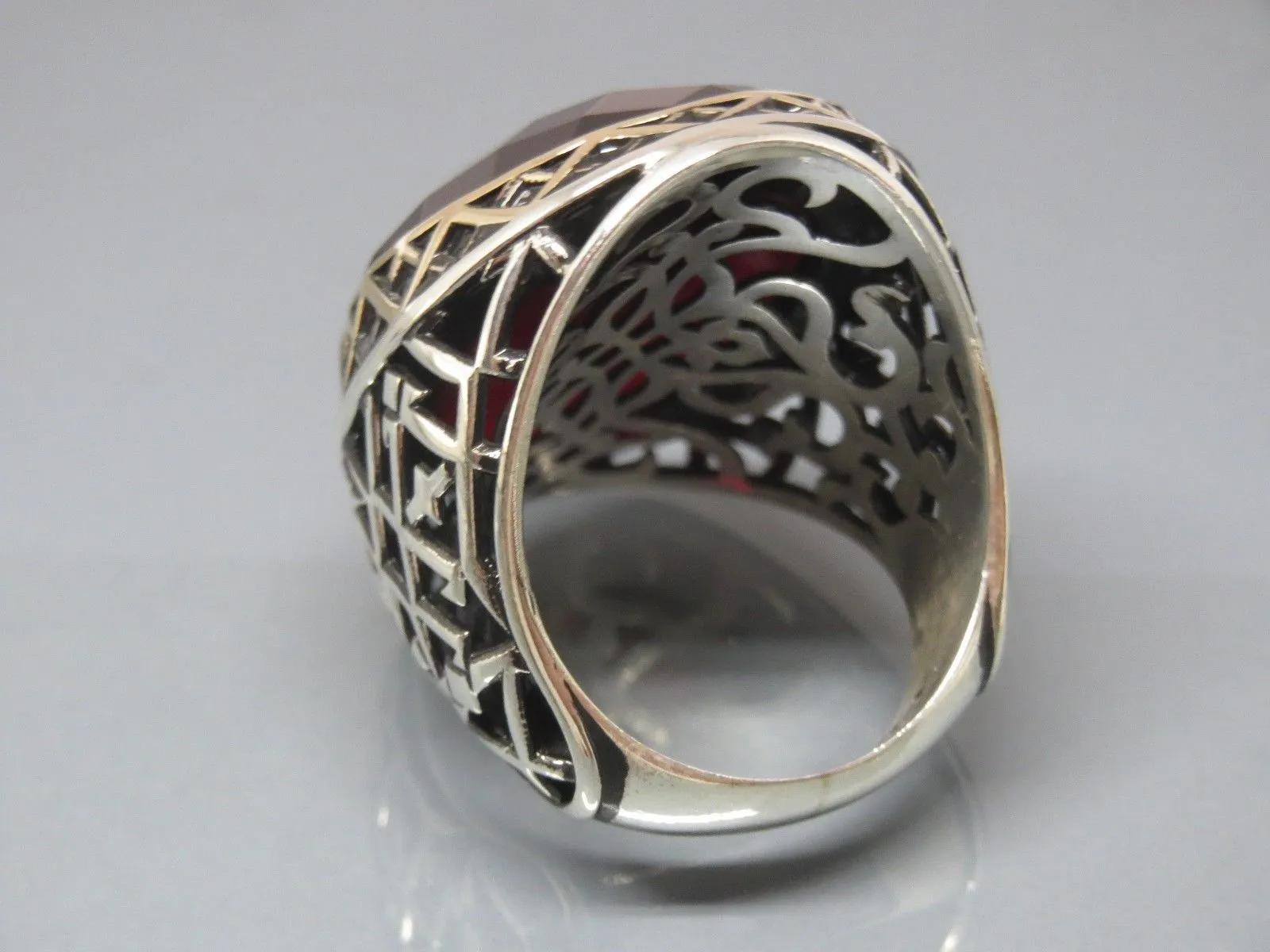 Turkish Handmade Jewelry 925 Sterling Silver Garnet Stone Mens Rings