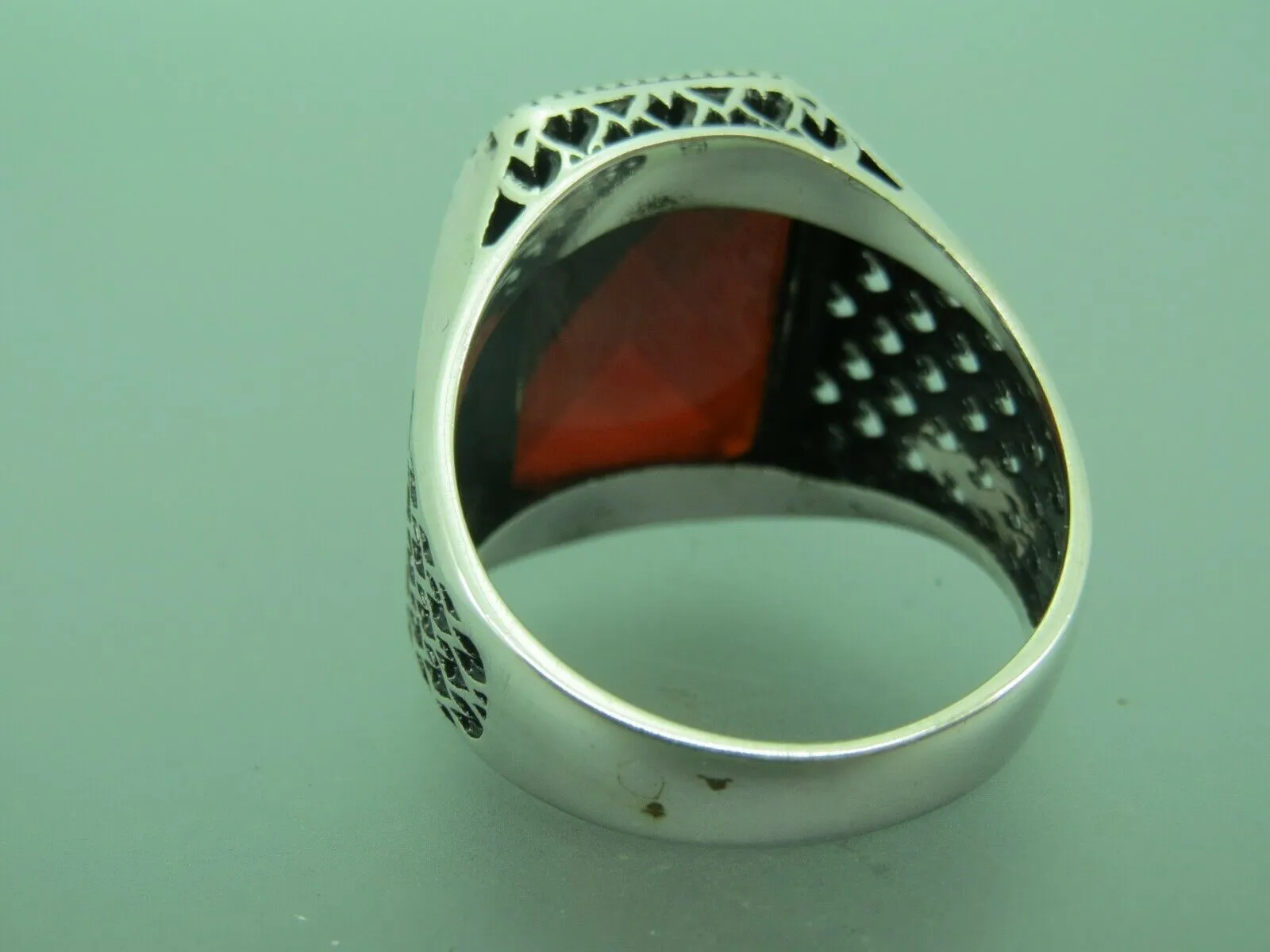 Turkish Handmade Jewelry 925 Sterling Silver Garnet Stone Mens Rings