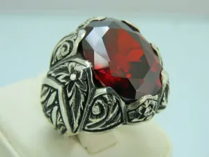 Turkish Handmade Jewelry 925 Sterling Silver Garnet Stone Mens Rings