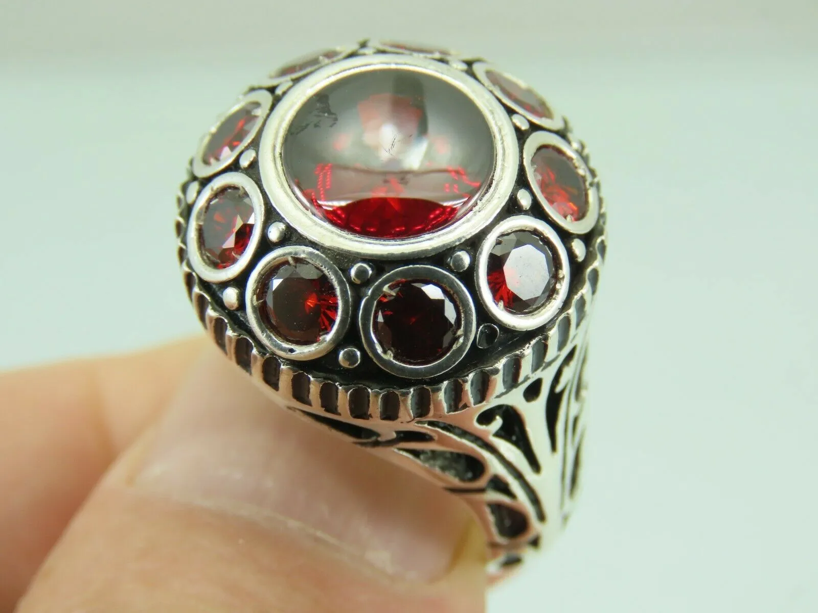 Turkish Handmade Jewelry 925 Sterling Silver Garnet Stone Mens Rings