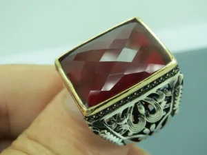 Turkish Handmade Jewelry 925 Sterling Silver Garnet Stone Mens Rings