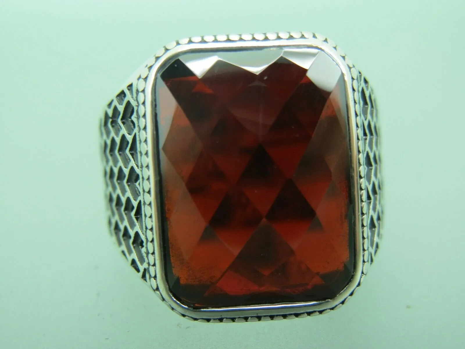 Turkish Handmade Jewelry 925 Sterling Silver Garnet Stone Mens Rings