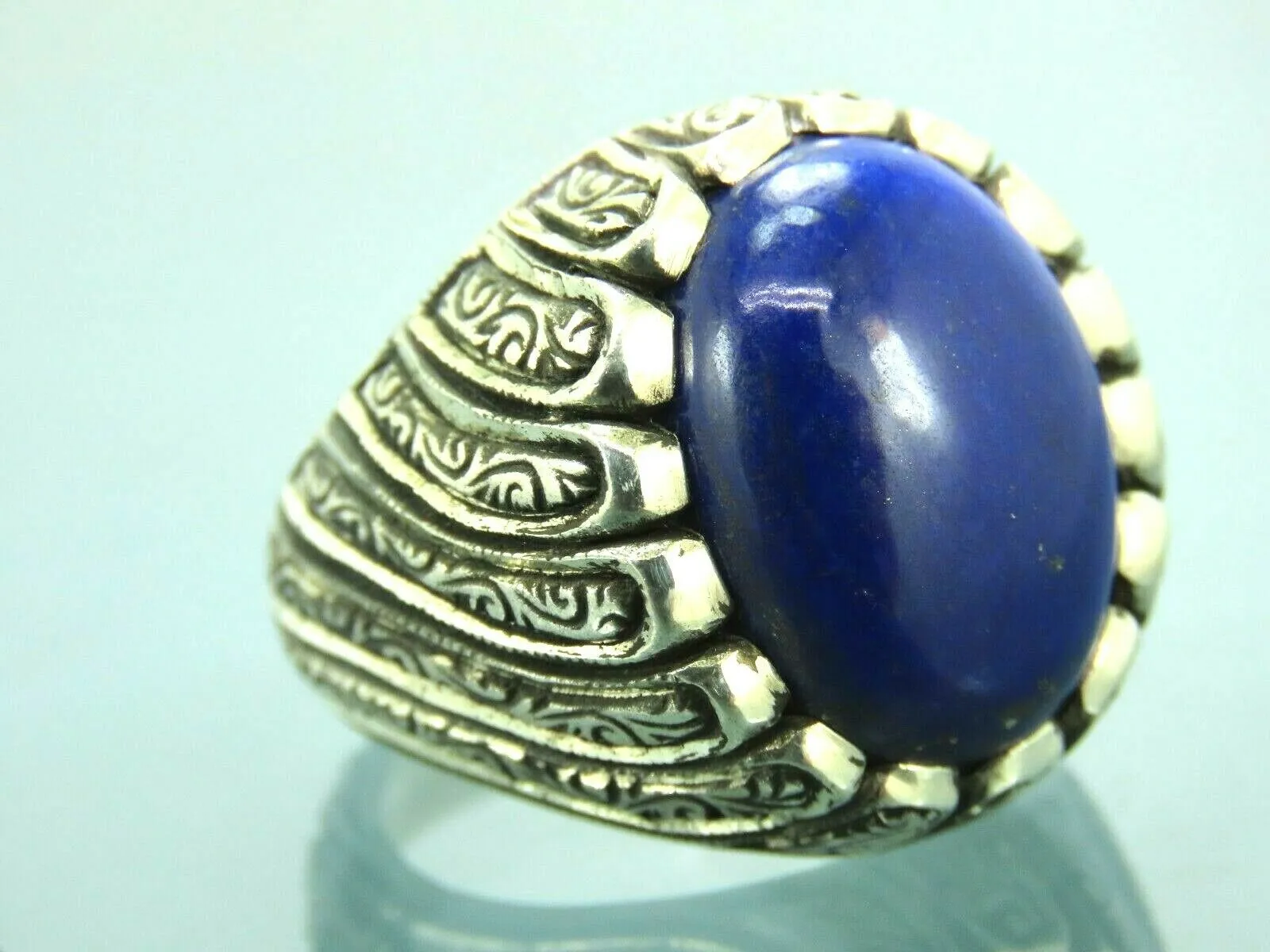 Turkish Handmade Jewelry 925 Sterling Silver Lapis Stone Men's Rings