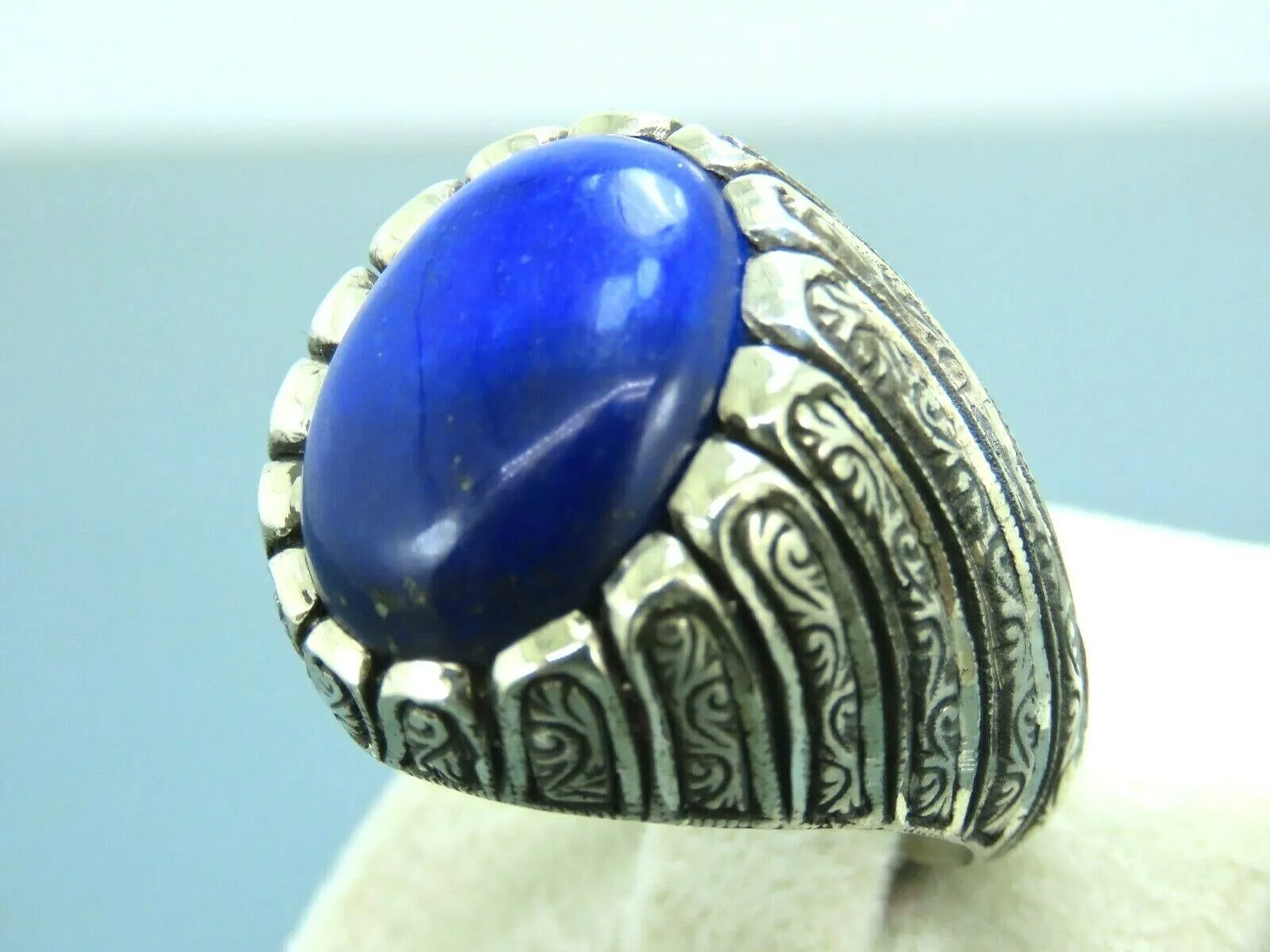 Turkish Handmade Jewelry 925 Sterling Silver Lapis Stone Men's Rings