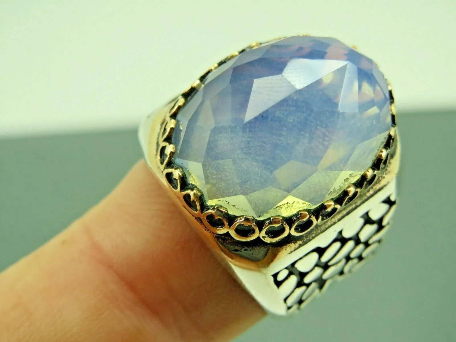 Turkish Handmade Jewelry 925 Sterling Silver MoonStone Mens Rings