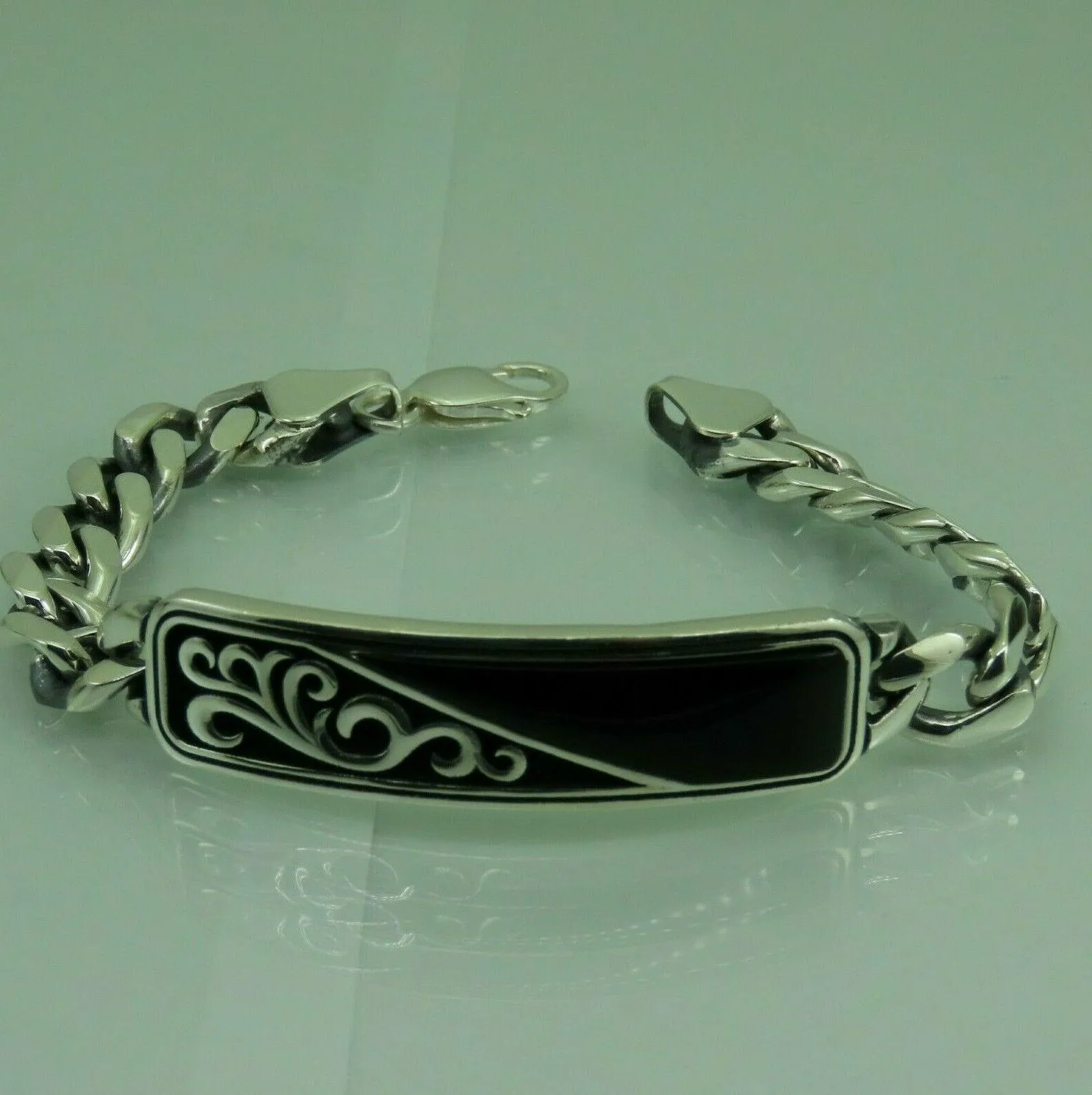 Turkish Handmade Jewelry 925 Sterling Silver Onyx Stone Mens Bracelets