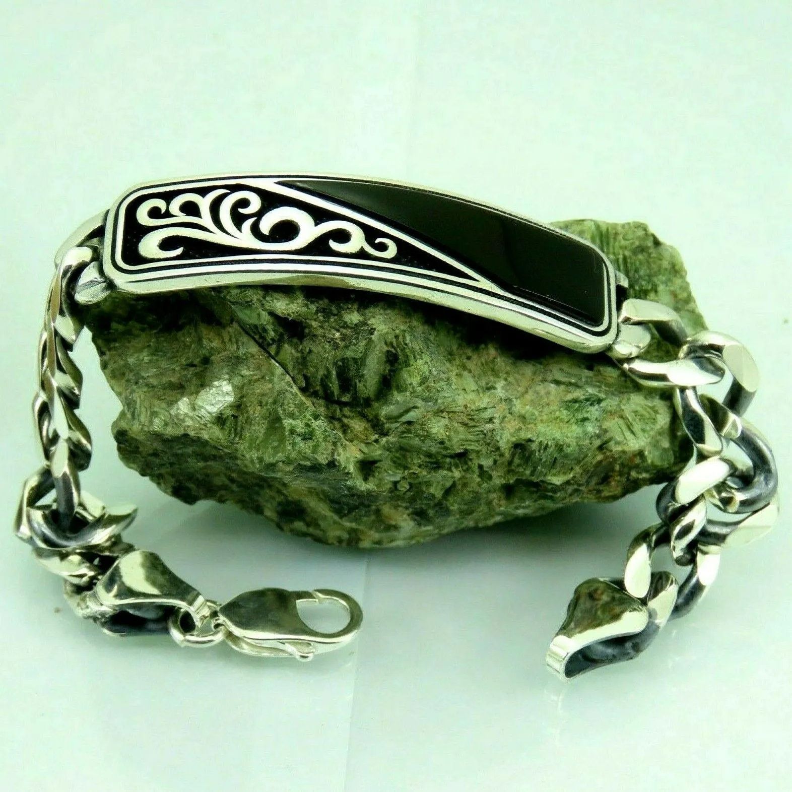 Turkish Handmade Jewelry 925 Sterling Silver Onyx Stone Mens Bracelets