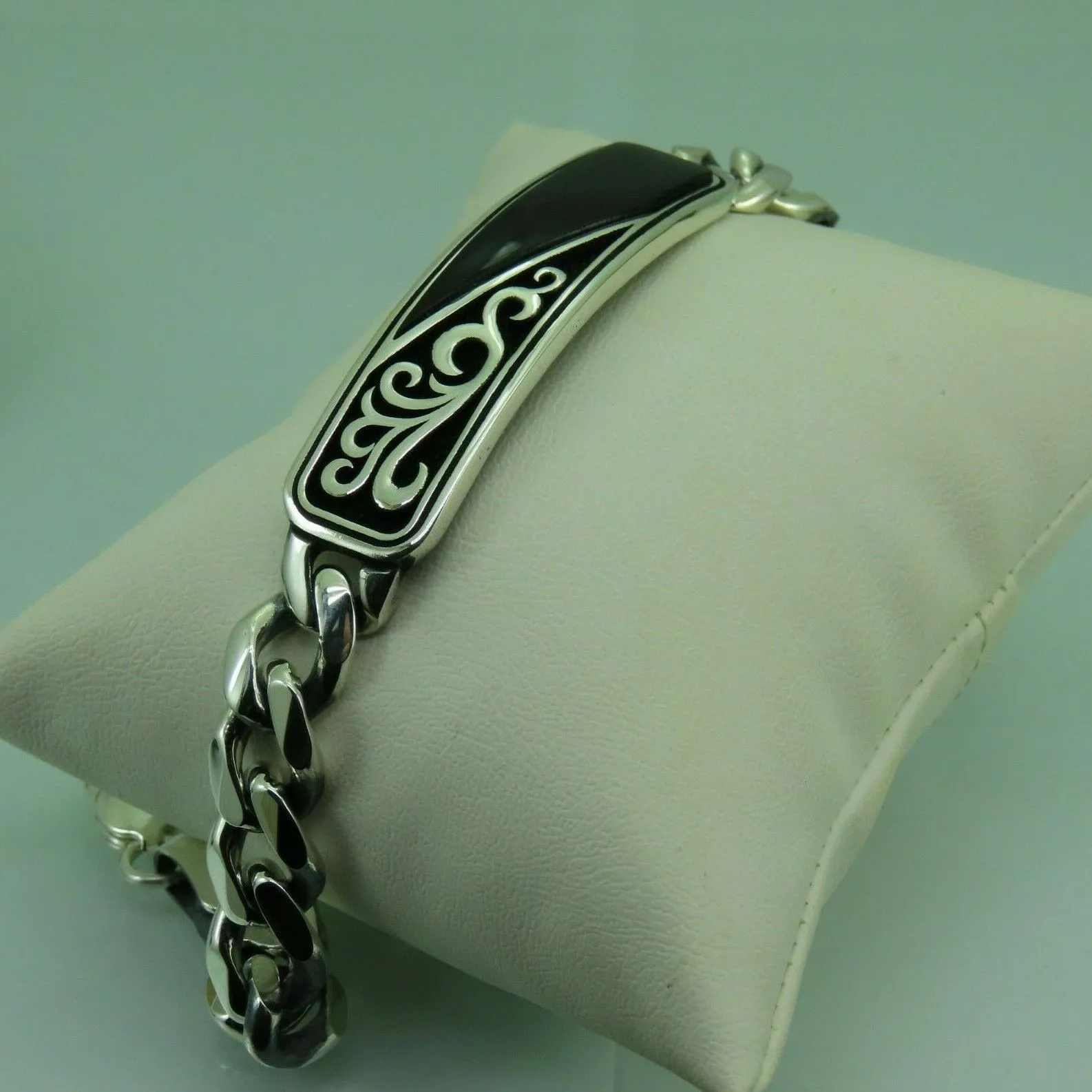 Turkish Handmade Jewelry 925 Sterling Silver Onyx Stone Mens Bracelets