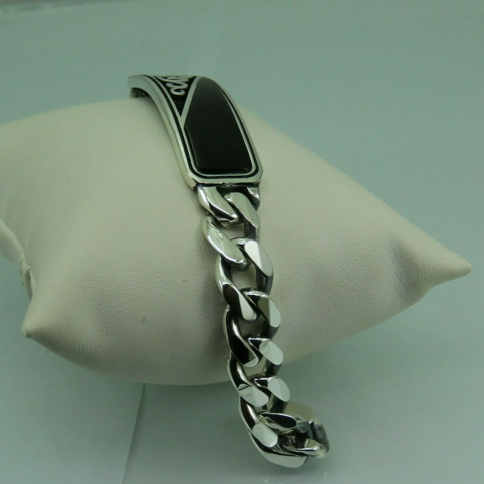 Turkish Handmade Jewelry 925 Sterling Silver Onyx Stone Mens Bracelets