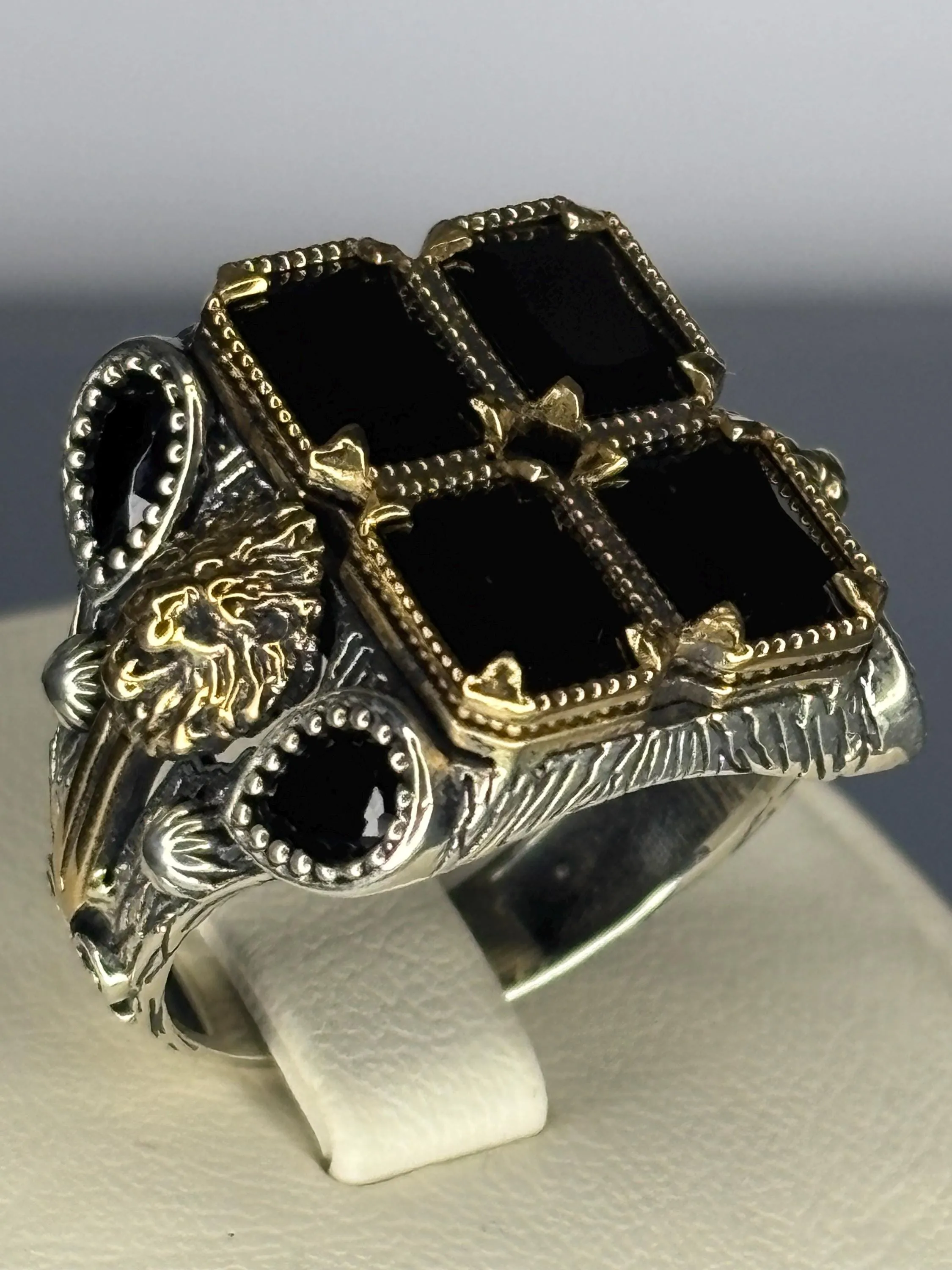 Turkish Handmade Jewelry 925 Sterling Silver Onyx Stone Mens Rings