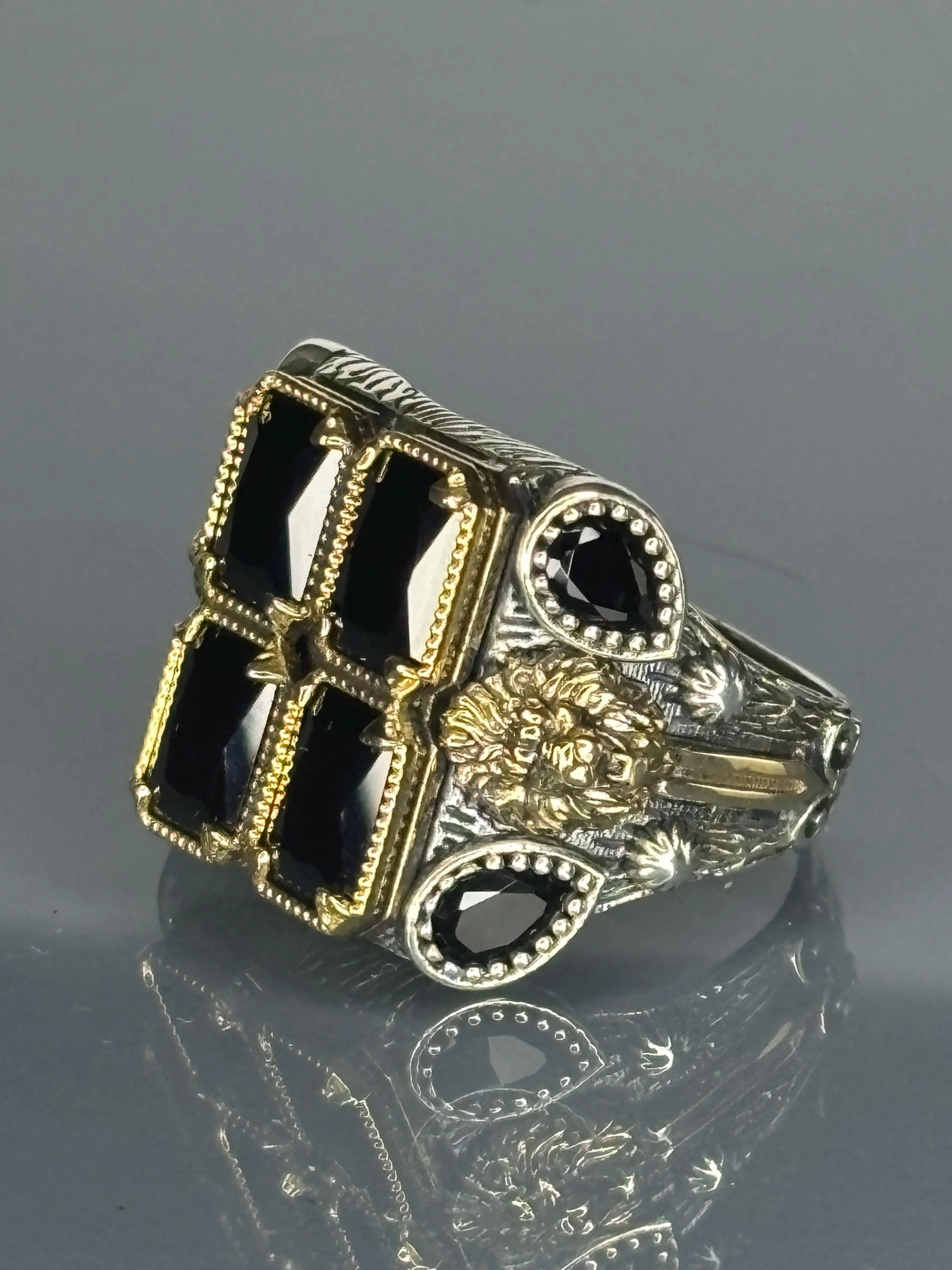 Turkish Handmade Jewelry 925 Sterling Silver Onyx Stone Mens Rings