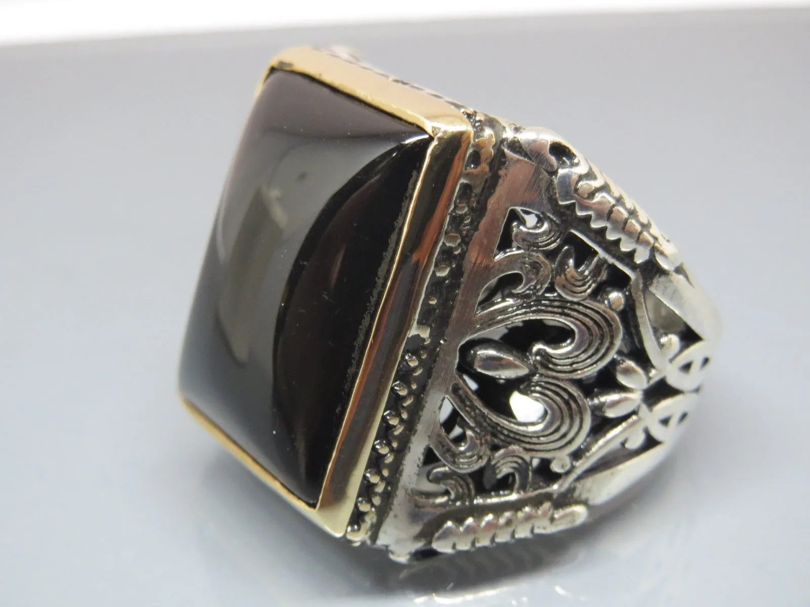 Turkish Handmade Jewelry 925 Sterling Silver Onyx Stone Mens Rings